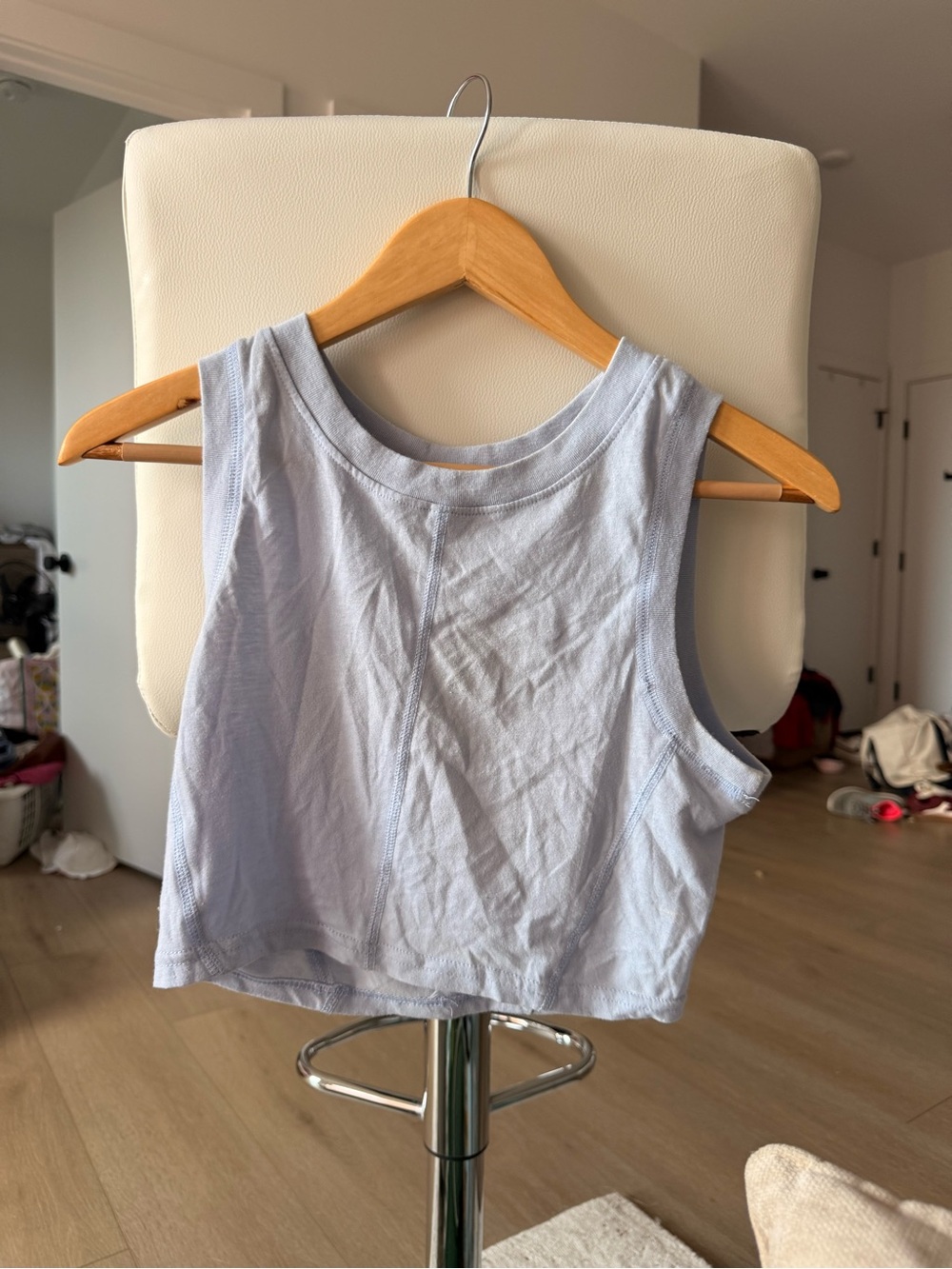 Women's Light Blue Cropped Tank Top - Classic Scoop Neck open back